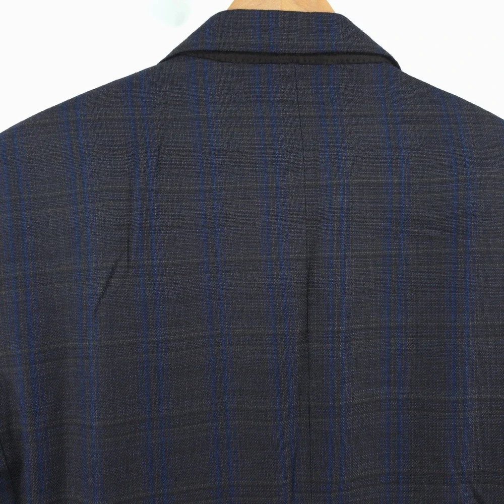 Canali 1934 Mens Wool Sport Coat Blazer 44R IT54 Charcoal Blue Windowpane Italy
